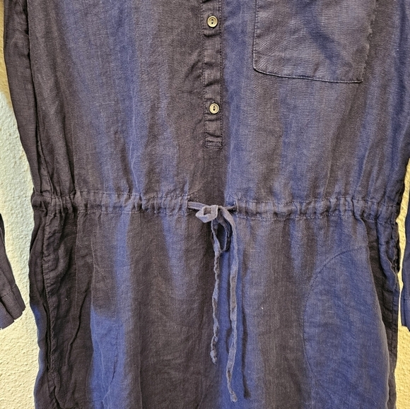 Velvet by Graham & Spencer Large 100% Linen Blue Dress Pocket Front Tie - Picture 8 of 13